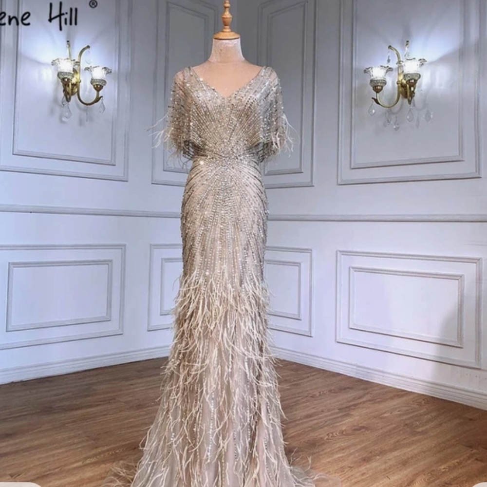 Heavily beaded champagne dress